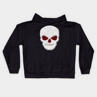 Lacy Floral Faux Red Glitter Eyes Skull Kids Hoodie